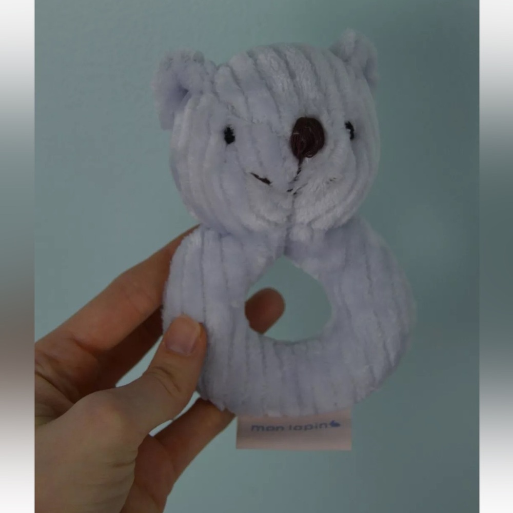 Mon Lapin Teddy Bear Plush Baby Toy Ring Rattle Stuffed Animal Blue Brown Nose